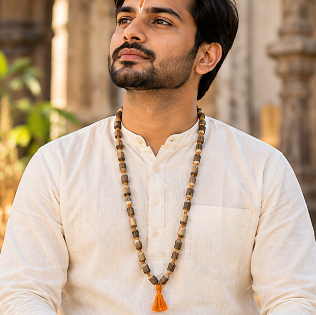 Tulsi Kanthi Mala for Men & Women | Natural Tulsi Wood Beads | Traditional Spiritual Neck Mala | 21.5 Inch - 3
