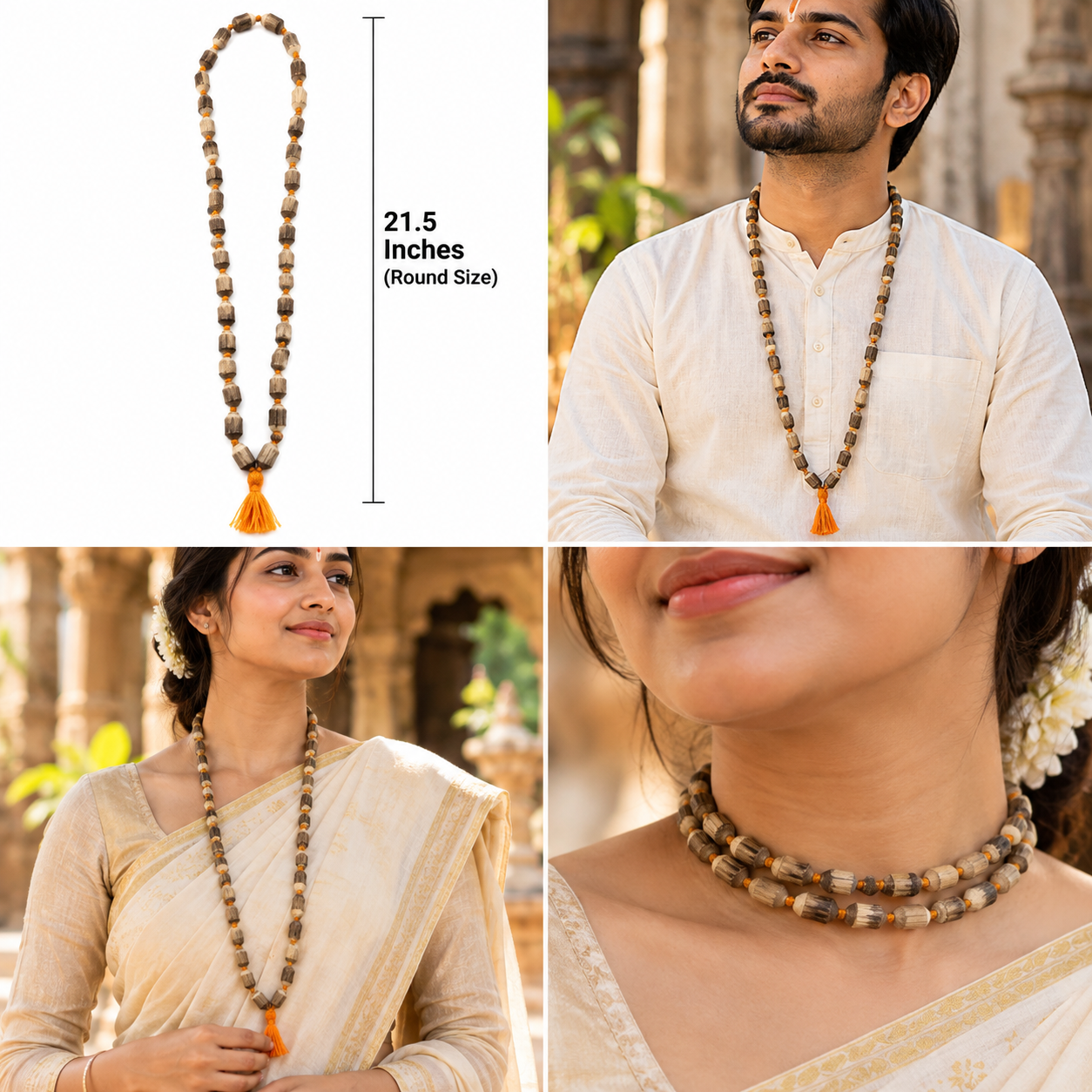 Tulsi Kanthi Mala for Men & Women | Natural Tulsi Wood Beads | Traditional Spiritual Neck Mala | 21.5 Inch - 6