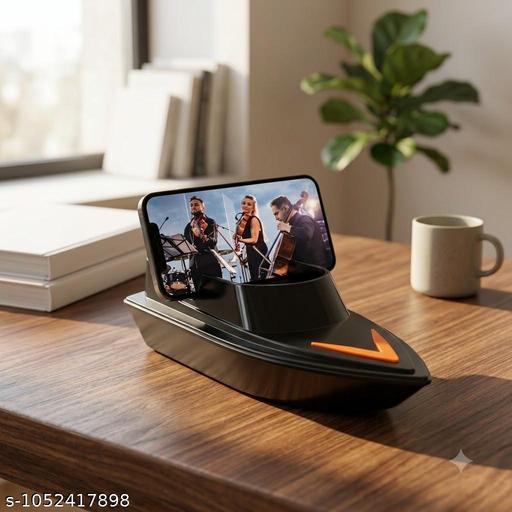 Boat Shape Wireless Bluetooth Speaker with Mobile Stand | Portable Mini Speaker | Black - 3