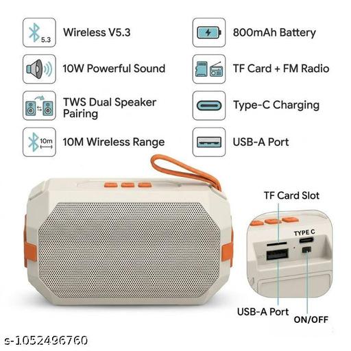 Compact Bluetooth Speaker for Home, Office & Travel with Powerful Sound and Portable Design & Type C charging cable