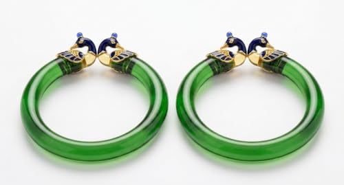 Handcrafted Glass Bangle with Peacock Design, Green and Blue, Pair - 4