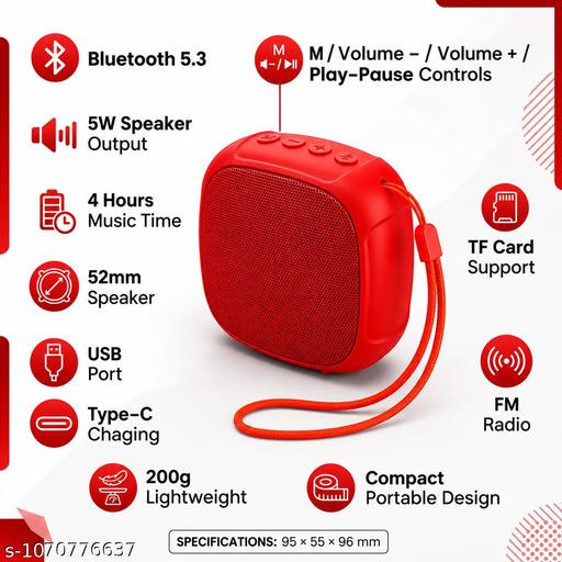 Mini Bluetooth Speaker| Wireless Speaker| BT version 5.3| TWS |Portable Bluetooth -Red - 2