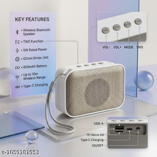 Mini Disco Portable Bluetooth Speaker with Wrist Strap, Deep Bass, & Fine Mesh Grille | Travel Wireless Speaker (70x100x35mm) - Compact SoundBox for Hiking, Pool, Beach