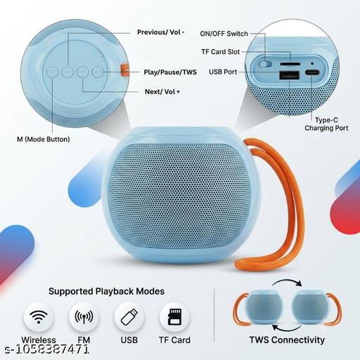 Mini Portable Wireless Bluetooth Speaker with Built-in FM Radio, TWS Function, TF Card & USB Playback, Deep Bass Sound Speaker