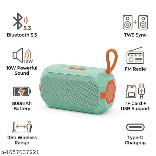Portable Bluetooth Speaker, BT version 5.3, Wireless Mini Speaker, HD Sound, Long Battery Backup & TF Card Support – Compact Outdoor Music Speaker-Green colour - 2