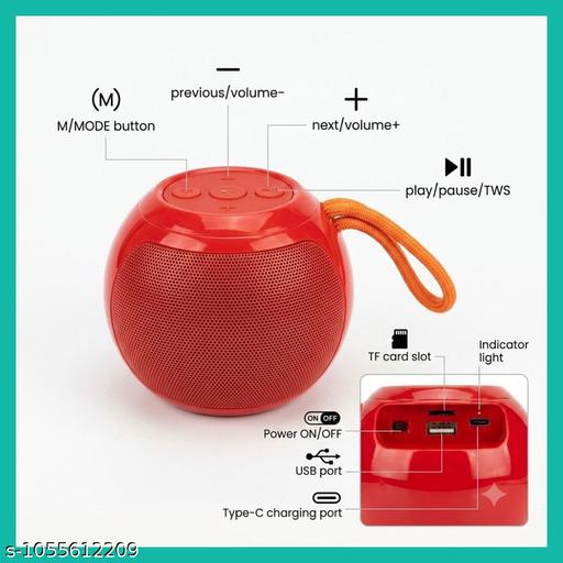 Portable Red Wireless Bluetooth Speaker with Deep Bass Sound & Easy-Carry Strap-Red Colour