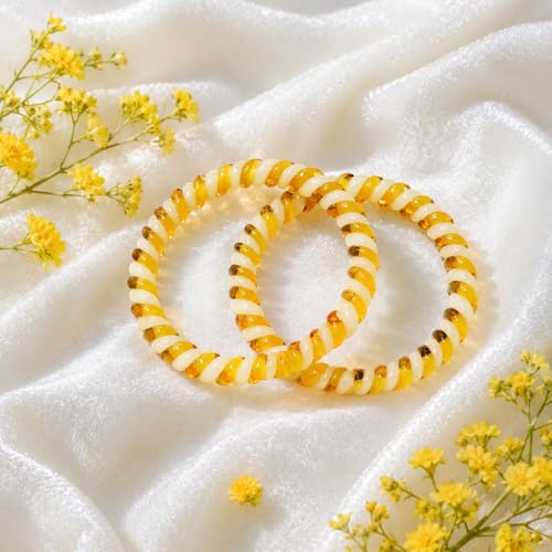 Elegant Spiral Twist Bangle, Yellow and White, Set of 2 - 2