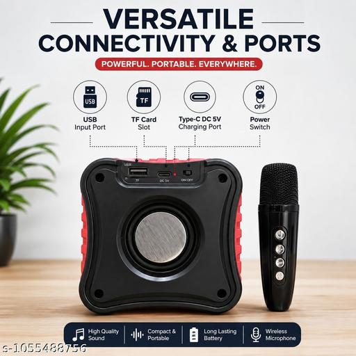 Wireless Bluetooth Karaoke Speaker with Wireless Microphone | Portable Rechargeable Mini PA System | USB, TF Card & FM Support | Black & Red & Blue