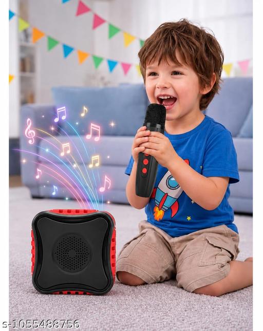 Wireless Bluetooth Karaoke Speaker with Wireless Microphone | Portable Rechargeable Mini PA System | USB, TF Card & FM Support | Black & Red & Blue - 2