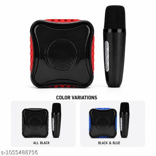 Wireless Bluetooth Karaoke Speaker with Wireless Microphone | Portable Rechargeable Mini PA System | USB, TF Card & FM Support | Black & Red & Blue - 3