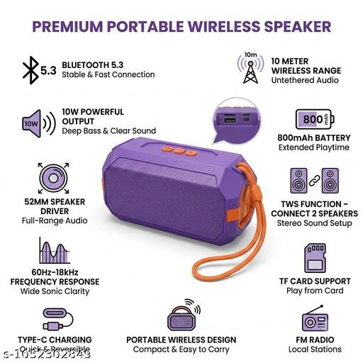 Wireless Bluetooth Speaker With Powerful Bass | Portable Speaker 5.3 & Type C charging cable - 2